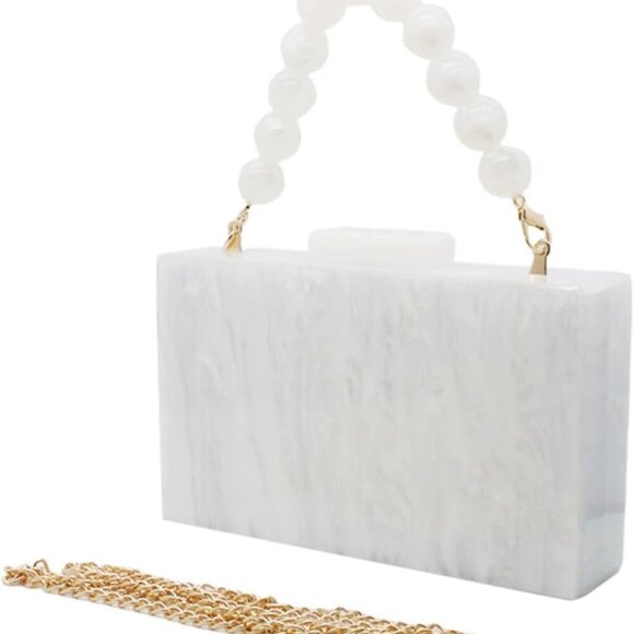Women's Elegant Acrylic Evening Bag with Pearl Chain - Perfect for Any Occasion - Picture 8 of 8